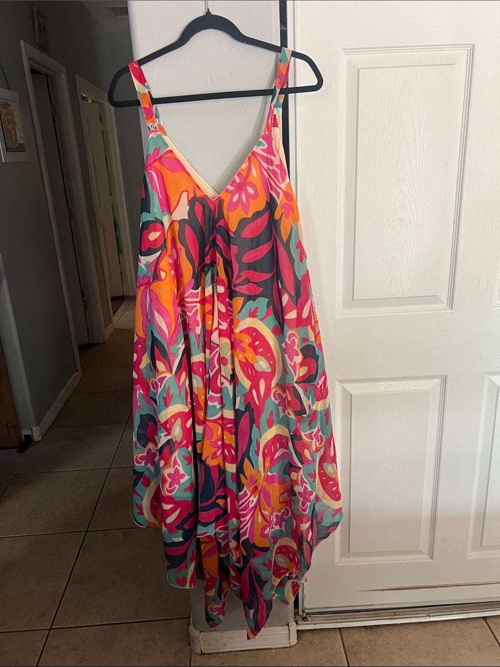 Flowy V-Neck Floral Sundress in Pink & Teal